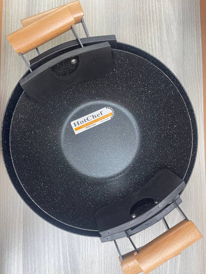 🍳 طقم ووك 2 قطعة جرانيت بمقبض خشب – جودة عالية وتصميم أنيق