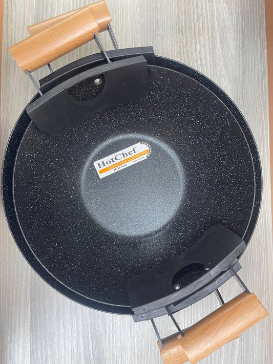 🍳 طقم ووك 2 قطعة جرانيت بمقبض خشب – جودة عالية وتصميم أنيق