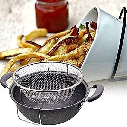 حلة تحمير جرانيت 💫 – مع باسكت شبك وغطاء زجاجي حراري | مقاس 26 سم 🥘🍟 