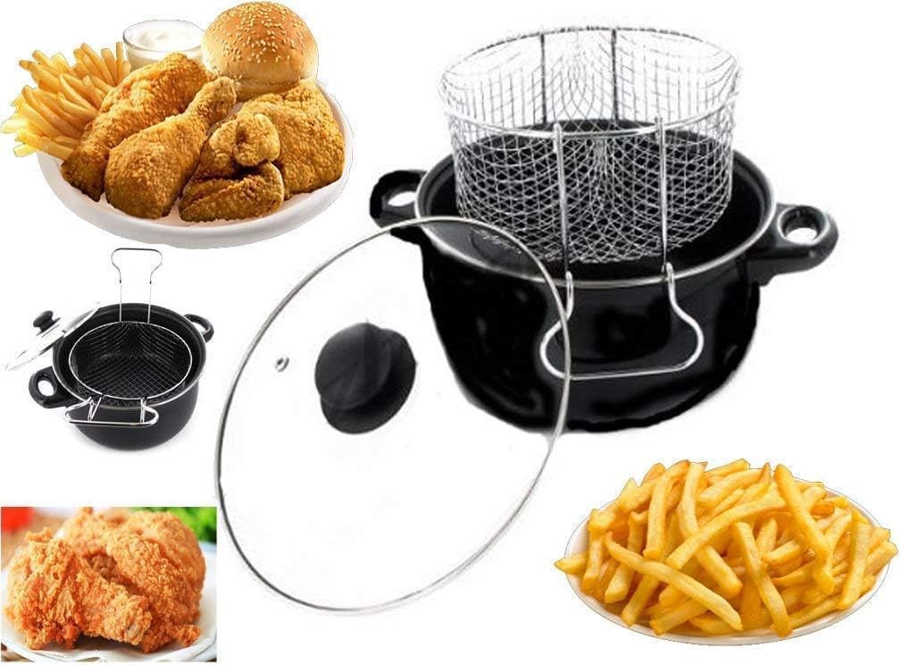 حلة تحمير جرانيت 💫 – مع باسكت شبك وغطاء زجاجي حراري | مقاس 26 سم 🥘🍟 