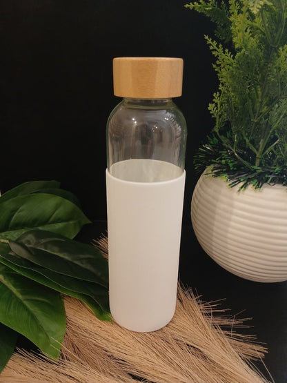 💧 زجاجة مياه زجاج × سيليكون × غطاء خشب – 500 مل
