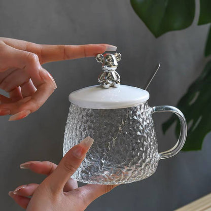 مج بابلز الكيوت أبو دبدوب 🧸❤️ | زجاج بايركس + غطاء + معلقة 