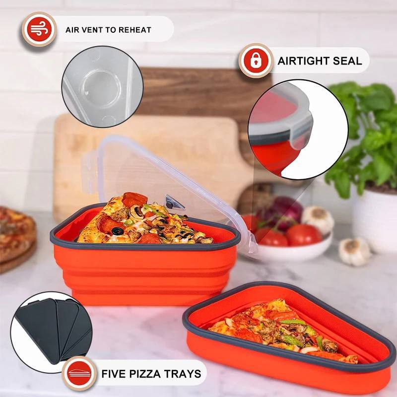 علبة حفظ البيتزا السيليكون 🍕 – 5 دور | بغطاء محكم الغلق | تدخل المايكرويف ❤️ 