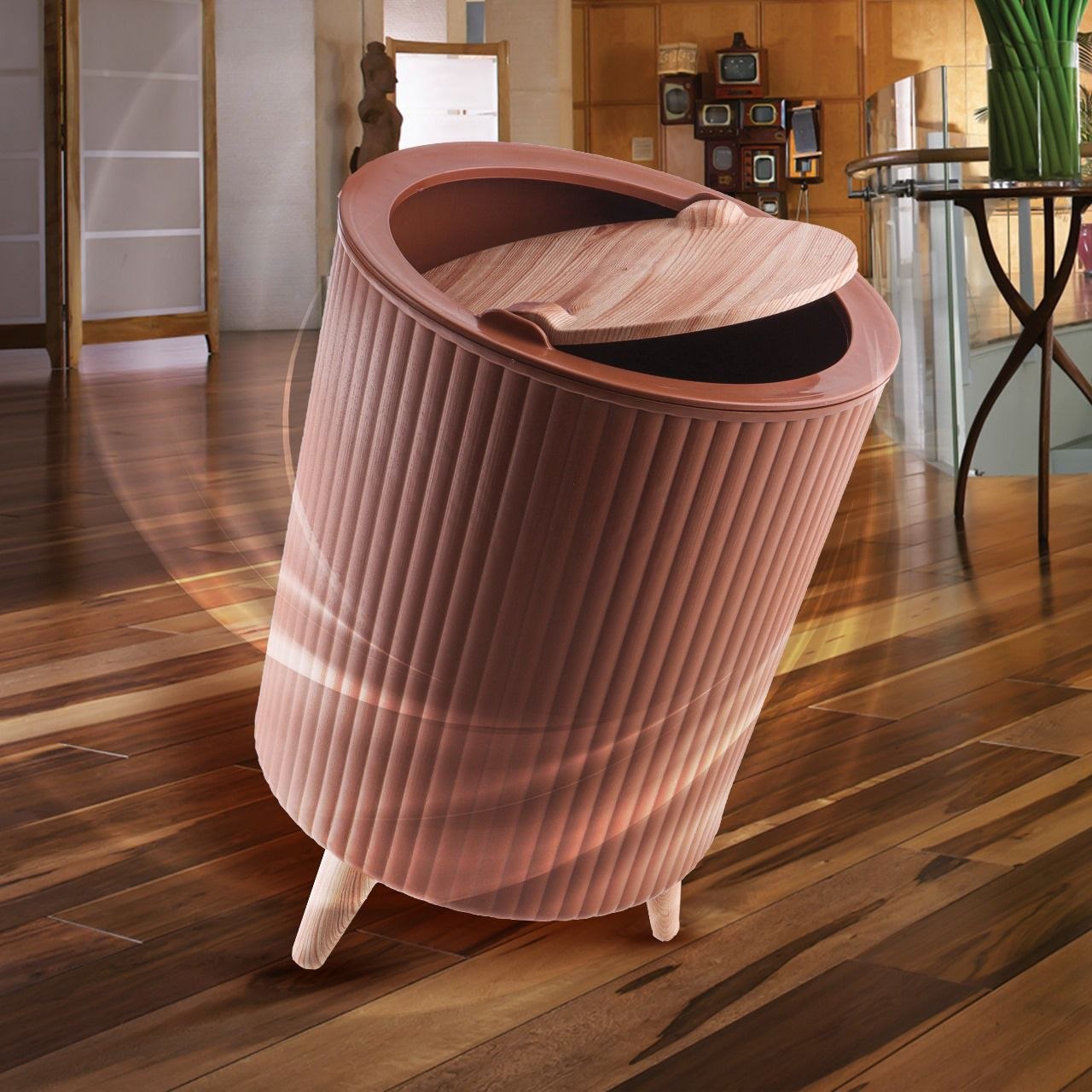 باسكت ديكوريشن متعدد الاستخدام – تصميم عصري بغطاء وأرجل خشبية | سعة 8.5 لتر 🗑️✨ 