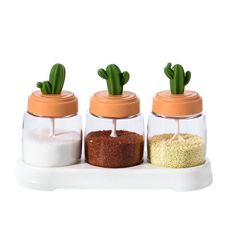 طقم توابل صبار 🌵 – 3 قطع مع حامل أنيق 
