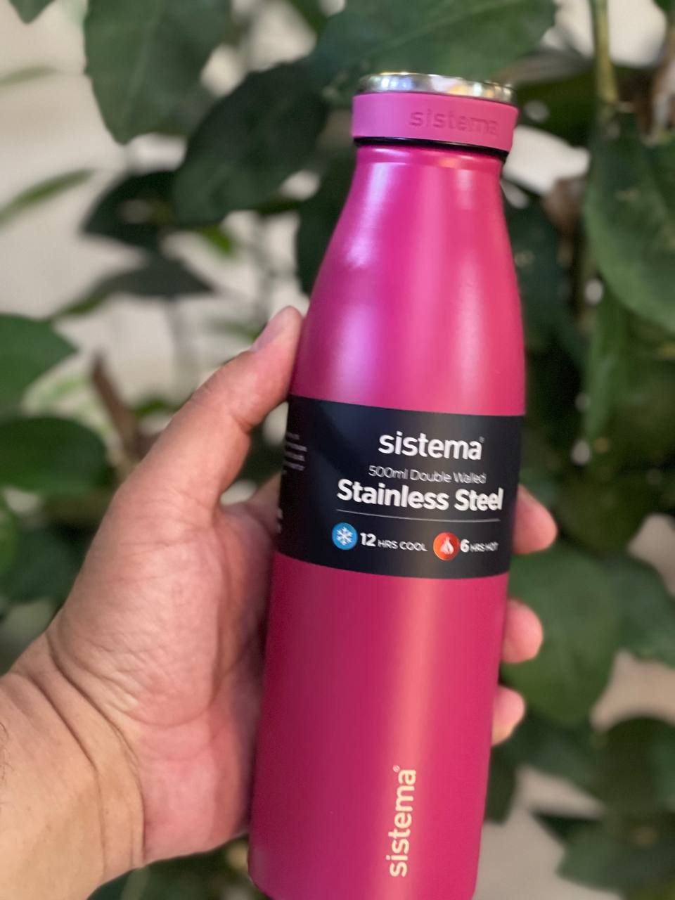 زجاجة مياه استانلس ستيل من Sistema – عزل حراري مزدوج يحافظ على مشروبك ساخنًا أو باردًا طوال اليوم