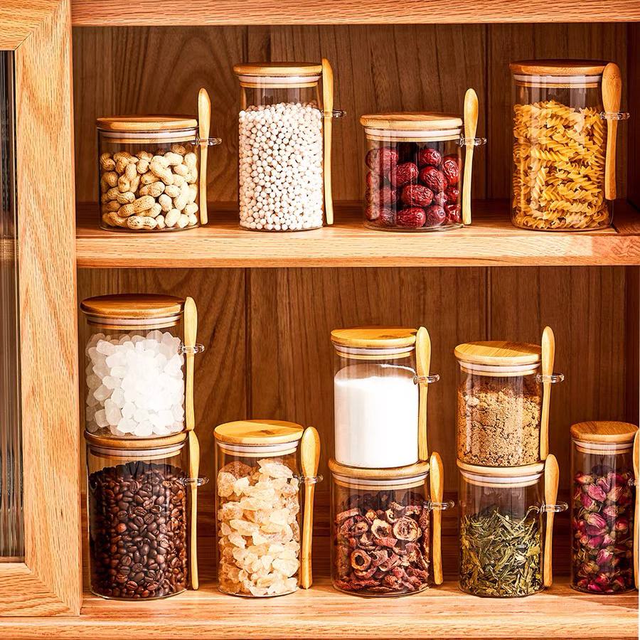 🏷️ برطمان توابل زجاج كريستال بغطاء بامبو + معلقة مدمجة | متوفر بـ3 سعات ✨🌿 