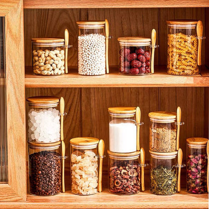 🏷️ برطمان توابل زجاج كريستال بغطاء بامبو + معلقة مدمجة | متوفر بـ3 سعات ✨🌿 