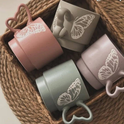 طقم مجات بورسلين 4 قطع – تصميم فراشة انيق