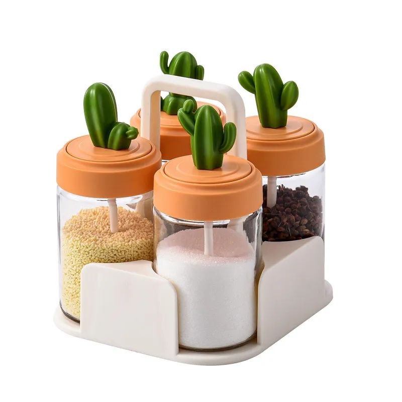 طقم توابل صبار 🌵 – 4 قطع مع حامل 