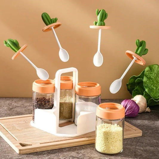 طقم توابل صبار 🌵 – 4 قطع مع حامل 