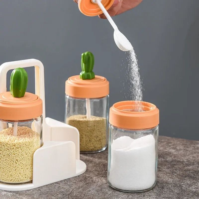 طقم توابل صبار 🌵 – 4 قطع مع حامل 