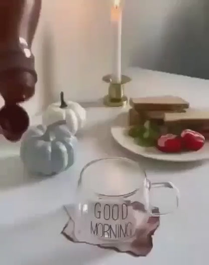 ☕ مج الكابتشينو “GOOD MORNING” – زجاج بايركس حراري مستورد بسعة 400 مل 😍