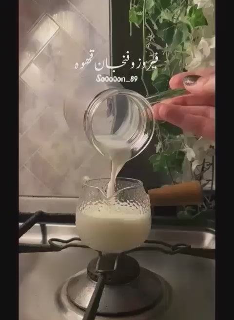 🔥 كنكة / صوصيرة بايركس حراري – تصميم منقرش بيد خشب بامبو ☕🍯