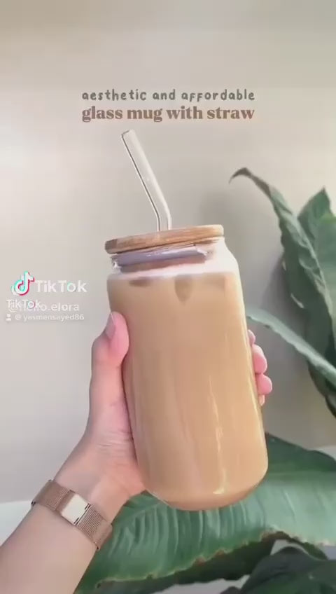 كوب برطمان كانز زجاج – بايركس حراري + شاليموه زجاج وغطاء خشب | سعة 500 مل 🥤🪵