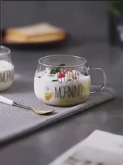 ☕ مج الكابتشينو “GOOD MORNING” – زجاج بايركس حراري مستورد بسعة 400 مل 😍